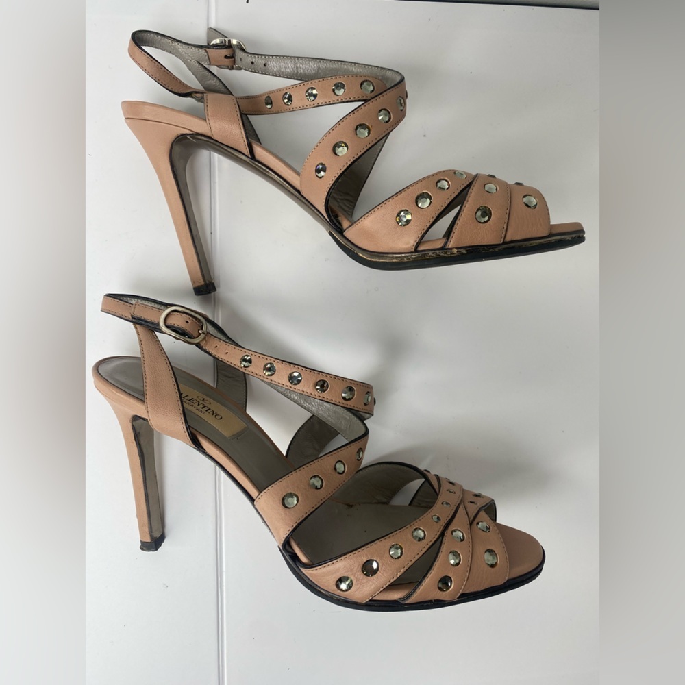 Valentino Garavani Rose Crystal Studded Leather High Heel Multi Strap Sandals